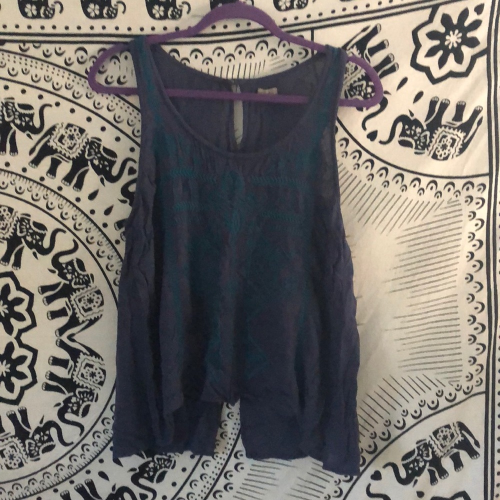 Blue embroidered tank top